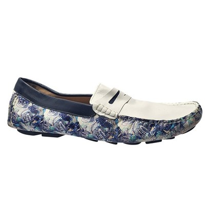 Robert Graham Shoes Mens Size 11 White Navy Doggerland Leather Driving Loafers