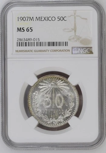 Mexico ✮ 1907 ✮ 50 Centavos ✮ NGC MS 65 ✮ Curved 7 ✮ Registry Coin ✮ Free S&H ✮