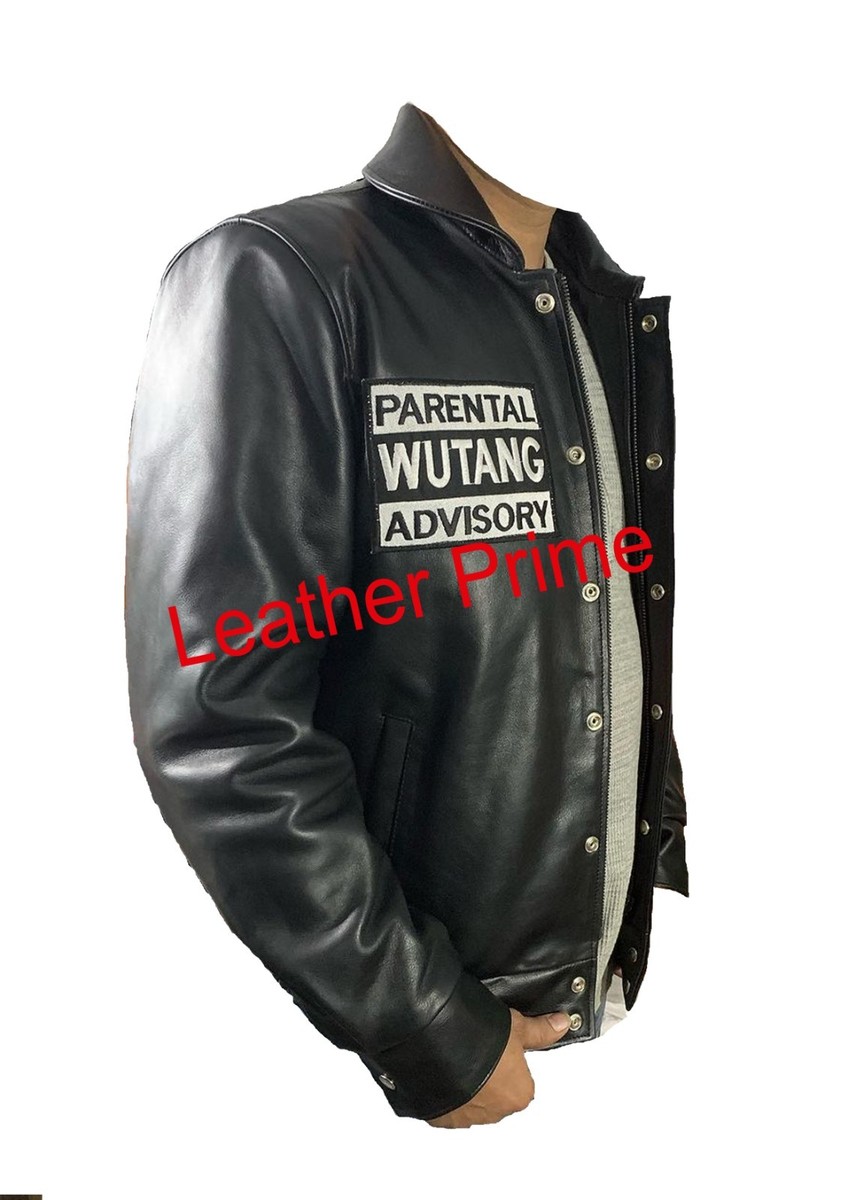 $2450 Wu Tang Leather Jacket Black Embroidery Patchwork Genuine