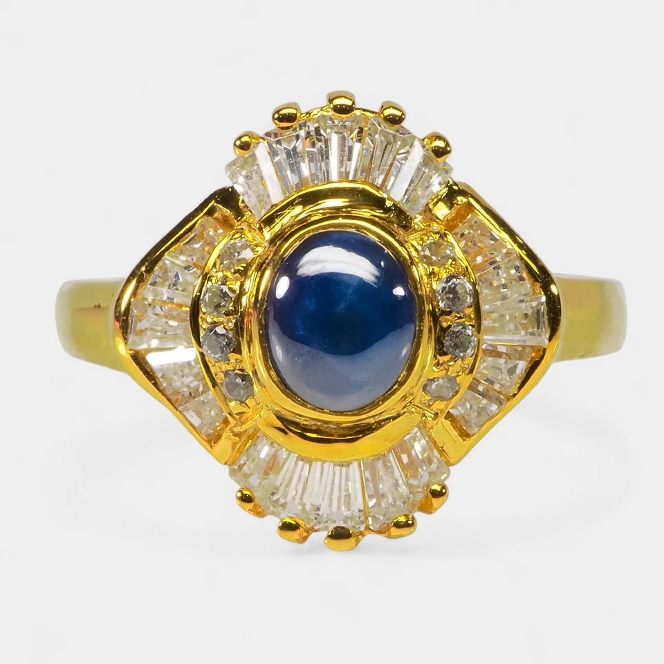 Anillos de oro de 24 quilates de plata de ley 925 zafiro estrella azul real 0,75 quilates tamaño 6,75 quilates Foto 2 de 4