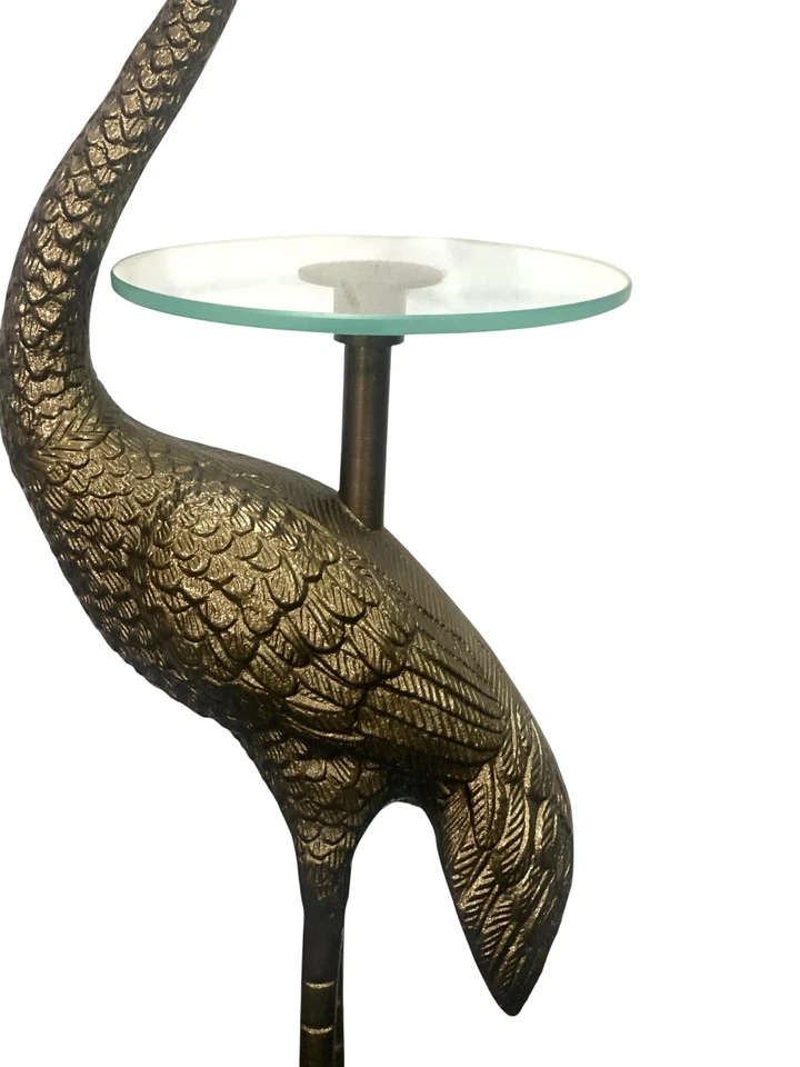 Handmade Aluminum Flamingo Side Table, Antique Brass Finish, Glass Top - Image 3 of 4