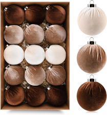 Brown Velvet Christmas Tree Ornaments - 15pcs Shatterproof Christmas Balls for X