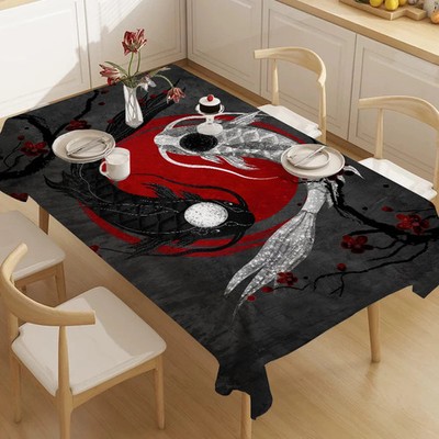 Chinese Dragon Tiger Tai Bagua Yin Yang Table Cloth Rectangular Stain Tablecloth
