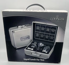 GODINGER Liquid Lunch for Two Silver Art Co Martini Cocktail Bar Set w/ Case New