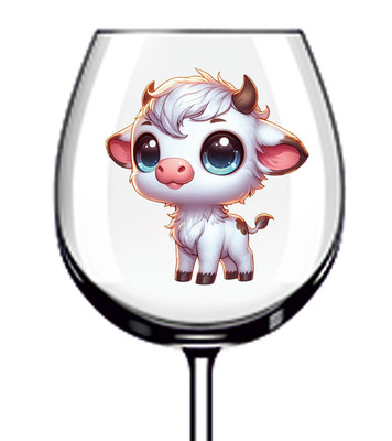 12x weiße Cartoon Highland Kuh Vinyl Aufkleber Abziehbild Becher Weinglas Flasche Tasse