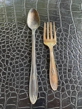 Vintage Oneida LTD Belford Child Fork Long Handled Spoon Silverplated 2 Pieces