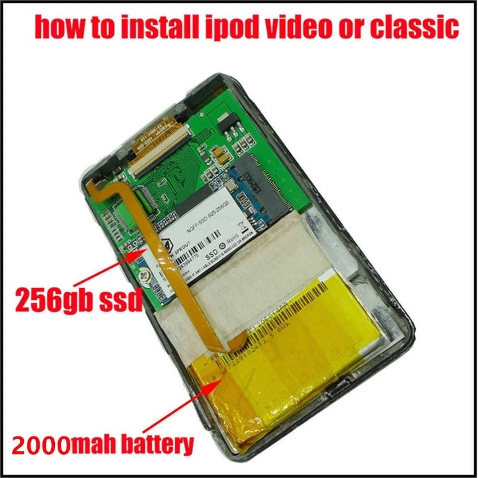 256GB SSD + 2000mAh battery + Case for iPod Classic 7th Gen 1.8" MK1634GAL 160GB - Image 4 of 4