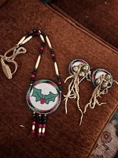 Native American Beaded Medallion Christmas Medallion And Braid Wraps Brain Tan