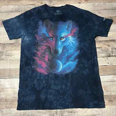 Wolf Shirt Adult 2XL Blue Tie Dye Nature Wildlife Animal Light Dark Good Evil