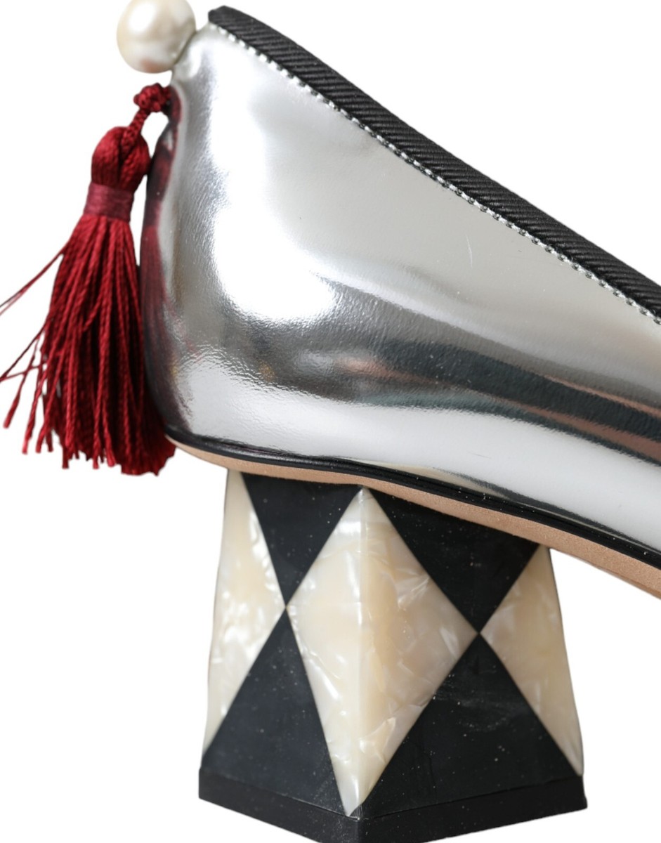 DOLCE & GABBANA Shoes Silver Embellished Leather Heels Pumps DOLCE & GABBANA Shoes Silver Embellished Leather Heels Pumps