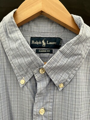 Ralph Lauren Classic Fit Short Sleeve Button Down Striped Shirt Men's XL Size Short Sleeve cotton Blue type light blue Vintage Second Hand
