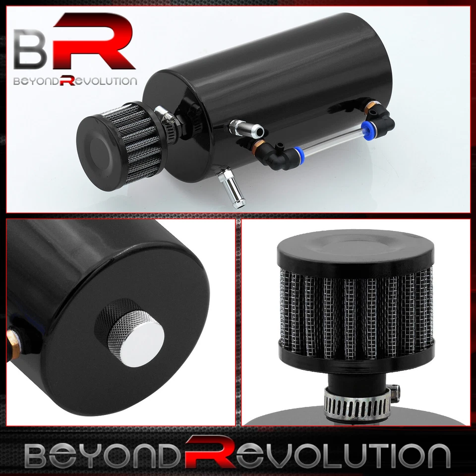 Tanque/depósito de latas de captura de aceite de motor redondo de aluminio negro de 6" con filtro respirador Foto 2 de 3