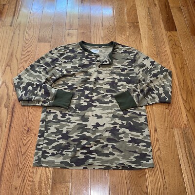 Y2K Joe Boxer Longsleeve Green Camo Knit Thermal Size XL