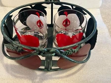 Vintage/Rare Oval Metal Basket Apple & 2 Georges Briard Apple Design Glasses