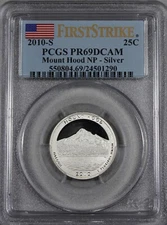 2010 S SILVER MOUNT HOOD NP QUARTER 25C PCGS PR69DCAM FIRST STRIKE PR69 24501290