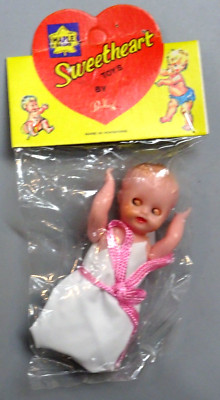 Vintage Dime Store 1960s Redbox Sweetheart Hard Plastic doll in Bunting 4'' MIP