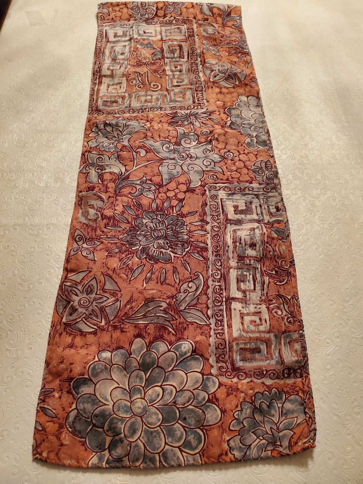 Scarf Vtg Rectangular Shape Silk Blend Terra Cott… - image 3