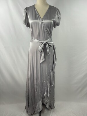 Ghost BHLDN Phoebe Wrap Maxi Dress Silver Grey Small Ruffled Hem Midaxi  of - Main Image