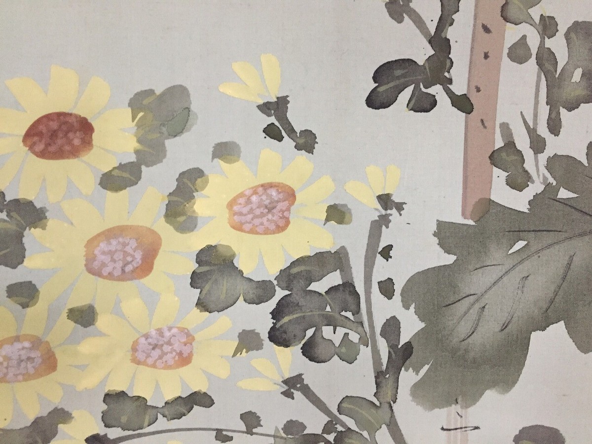紙の花('59インド) L1929 Japanese Vintage Hanging Scroll KAKEJIKU Hand Paint