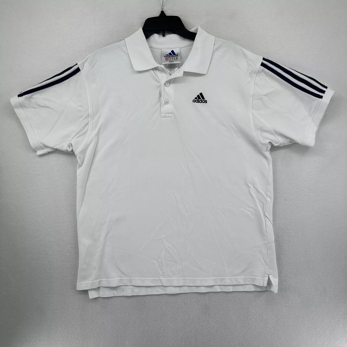 Adidas Stripe Vintage Men's Pique Knit Cotton Polo Shirt - Size L -  White/Black