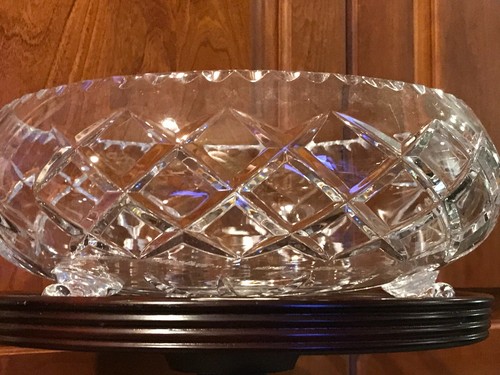 Cuenco grande de vidrio cortado de colección 36" alrededor de 10" apertura 5" alto molinete diamante - Imagen 5 de 10
