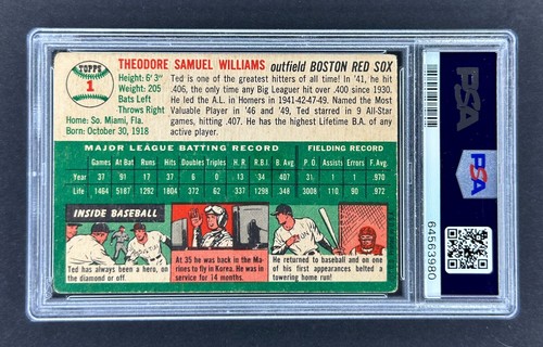 1954 Topps #1 Ted Williams (Boston Red Sox) PSA 2 GD NEW SLAB! HOF! - Picture 2 of 2