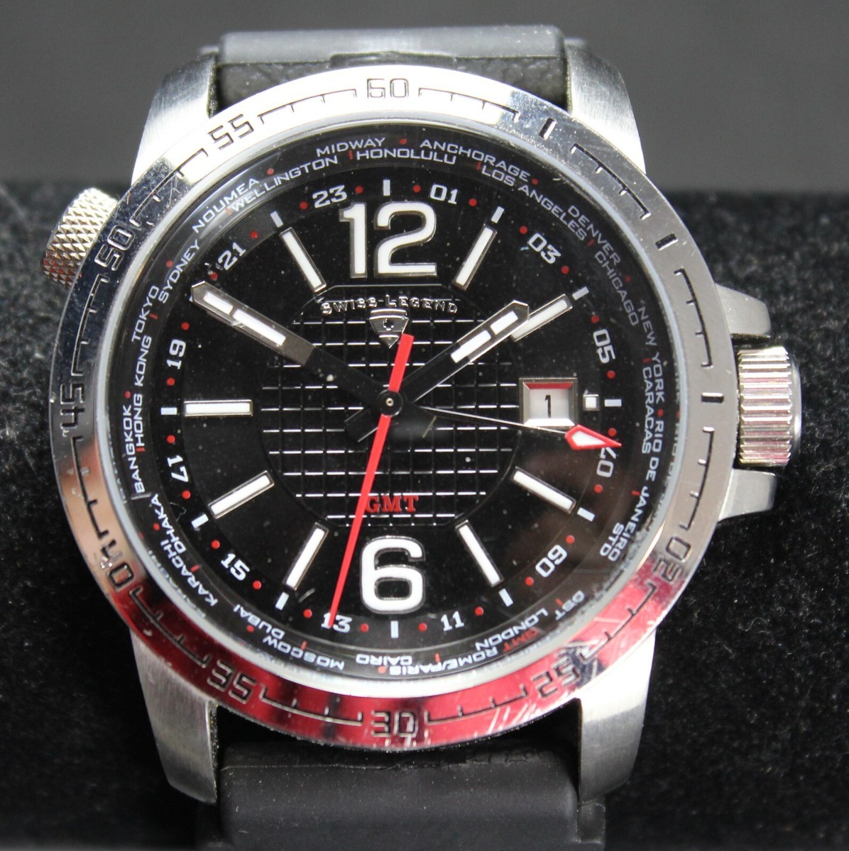 Swiss Legend GMT World-Timer 45mm Quartz Watch - Needs Battery | eBay