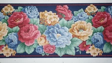 International Wallcoverings Navy Blue Floral Wall Paper Boarder 60ft x 6 7/8" 