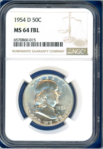 1954 D NGC MS64 FBL Franklin Silver Half Dollar US Mint Coin 1954-D MS-64 FBL