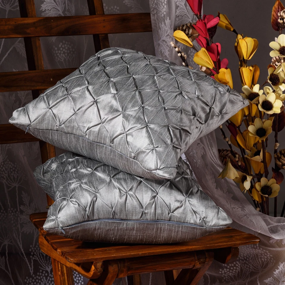Pleated handmade pillow cover silver couch cushion covers throw pillow cover 2pc - Image 4 of 4