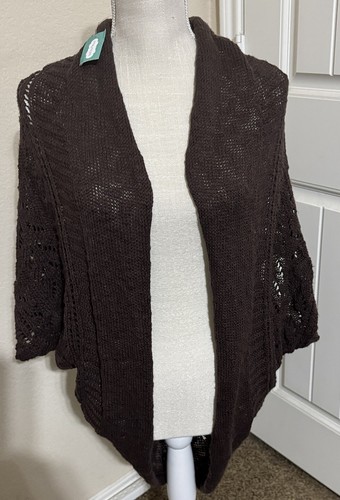 New Maurice’s Cocoon Cardigan Shrug Sweater Brown Crochet Sz M Cotton Open Knit
