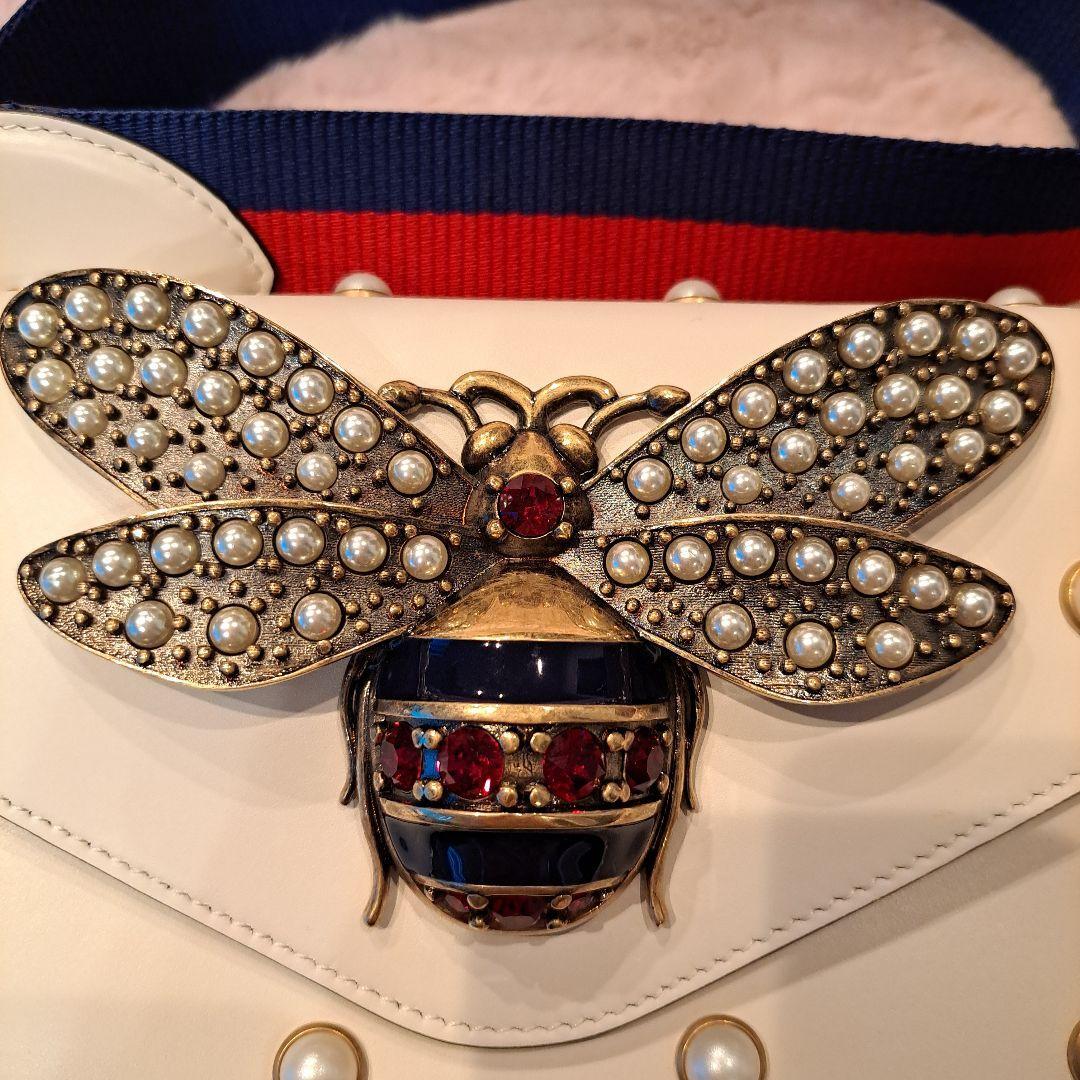 GUCCI グッチ Broadway クイーンビーバッグ パール 正規品　美品 超美品】GUCCI グッチ Broadway クイーンビーバッグ パール