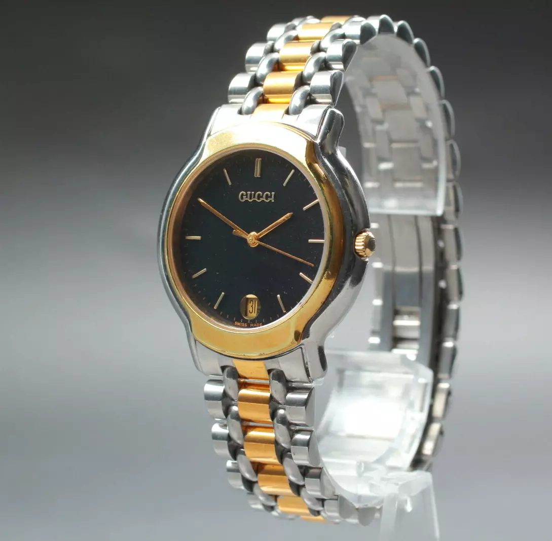 Montre homme vintage [presque comme neuve] Gucci 8000,2 M cadran noir doré deux tons Qz JAPON