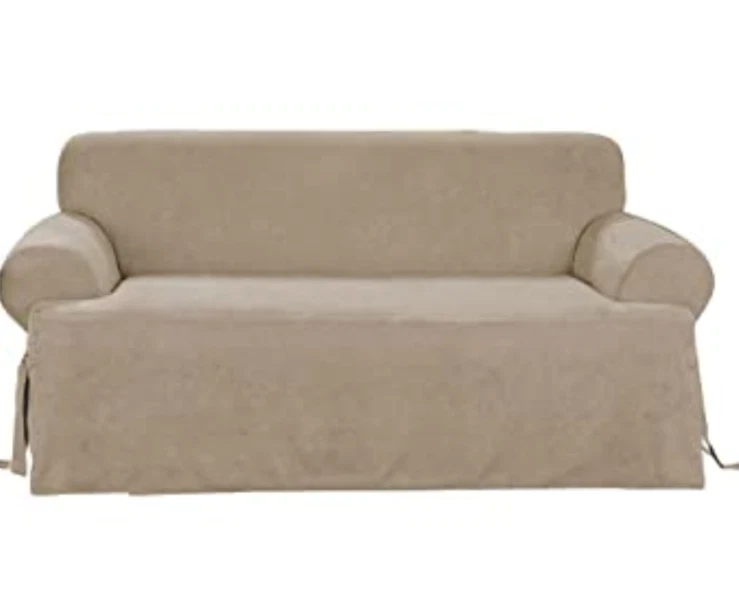 Sure Fit Soft Suede BOX Cushion SOFA Slipcover light tan beige washable