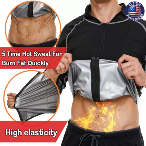 Men Sweat Jacket Weight Loss Sauna Suit Workout Shirts Long Sleeve Body Shaper - Picture 5 of 18