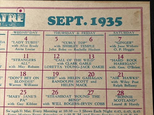 Sept 1935 BOULDER THEATRE Colorado Film Spielplan Karte SHIRLEY TEMPLE - Bild 3 von 7