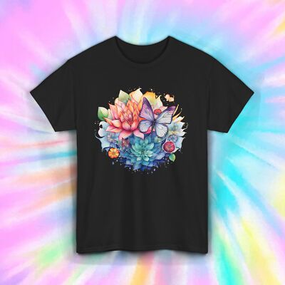 Butterfly Lotus Flower Shirt Boho Chakra Garden Spiritual Vibe Tee S-5XL