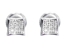 10k White Gold Mens/Ladies Genuine Round Diamond Mini Kite Studs Earrings 5mm