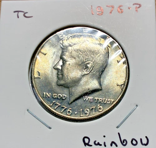 1976 Kennedy Half, uncirculated, rainbow toning. TC Coin. Free Shipping.