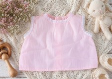VTG MCM Handmade Baby Blouse Pink Lace Trim Infant Top Newborn Heirloom Doll