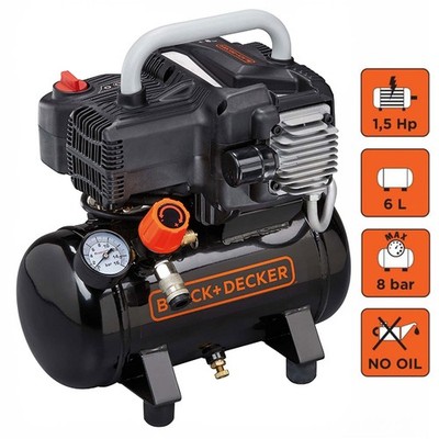 Black+Decker BD195/6 NK Kompressor Luftkompressor 230 V 8 bar 1100 Watt Ölfrei