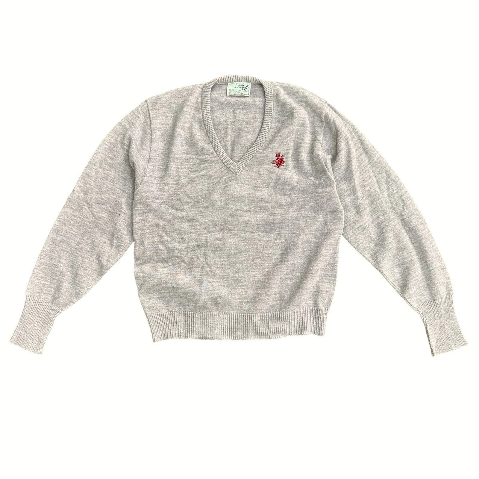 Lord Jeff Vintage V-Neck Sweatshirt Mens Large Beige Pullover Grandpa Wool Blend