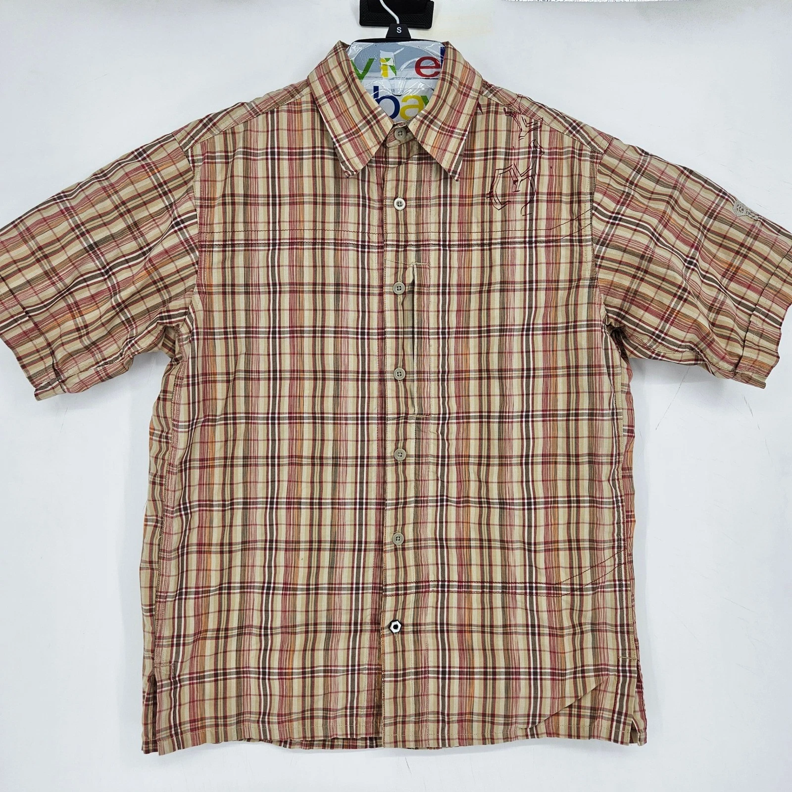 Mountain Hardwear Shirt Mens Medium Plaid Button Up Outdoors Hiking Short Sleeve