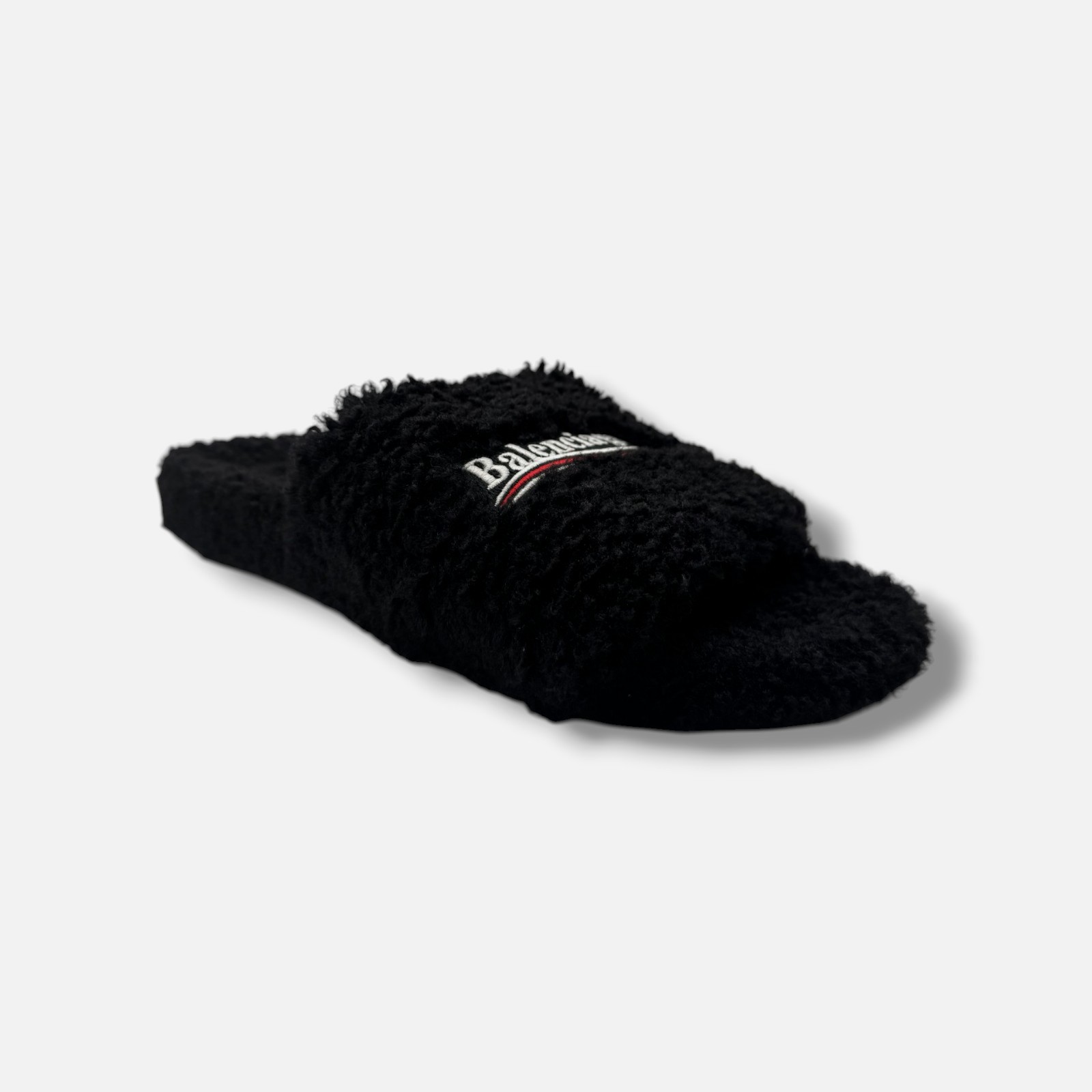 Balenciaga Mens Black Furry Slides Shoe Size (41)