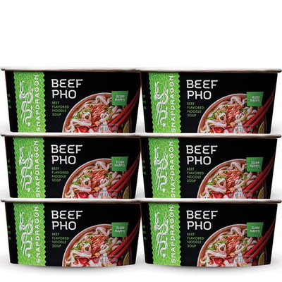 Pho Bowls - 6-Pack Instant Noodles with Slurpable Vietnamese Beef Pho Broth and 