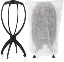 2 Pack Wig Stand with 2Pcs Dust Bag, Travel Head Holder Black
