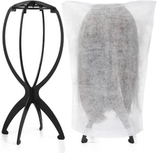 2 Pack Wig Stand with 2Pcs Dust Bag, Travel Head Holder Black 