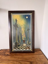 Antique Masonic – Harris Tracing Boards Set of 3 in Oak Lodge Cabinet – 1942