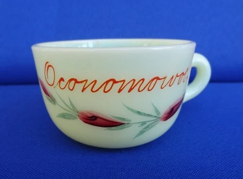 UG Uranium EAPG HEISEY Custard Glass Cup - OCONOMOWOC Wisconsin Souvenir