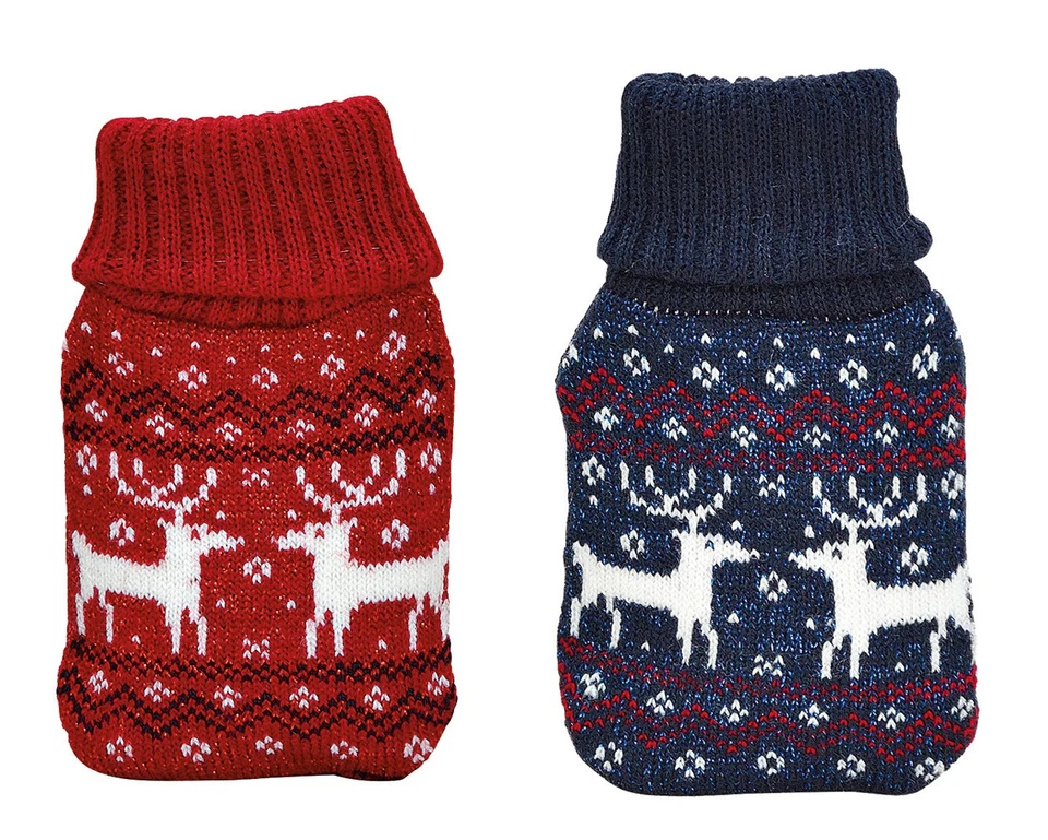 ITSISA Taschenwärmer Elch mit Strickbezug, 2er Set blau/rot - Handwärmer